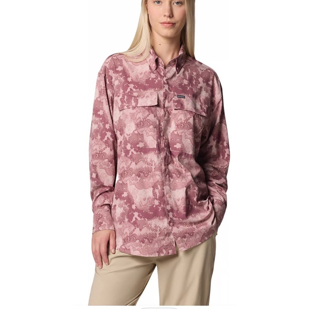 Columbia Elevated View Utility Long Sleeve Shirt Women's Pink Camo Gorpcore Sz L
